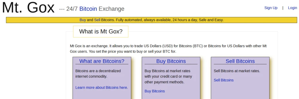 Interface of the Mt. Gox platform in February 2011