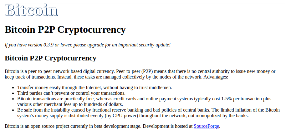 Snapshot of Bitcoin.org from December 5, 2010