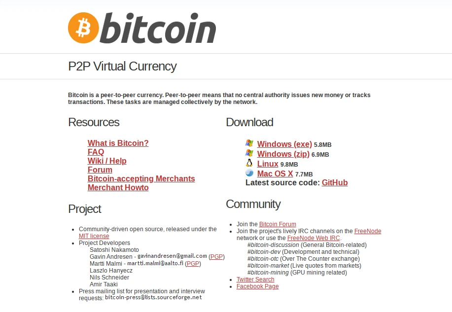Snapshot of Bitcoin.org from April 11, 2011