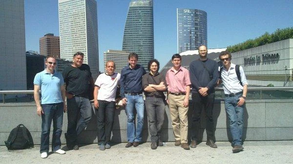 Meeting at La Défense in Paris with Gavin Andresen, in a pink shirt